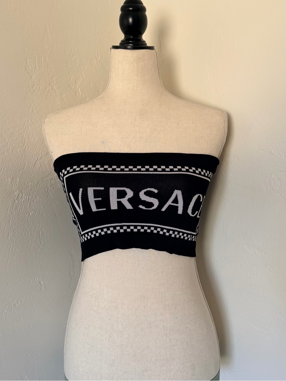 Versace Logo Intarsia Knit Bandeau Crop Top – Size 40 (IT) Small (US)